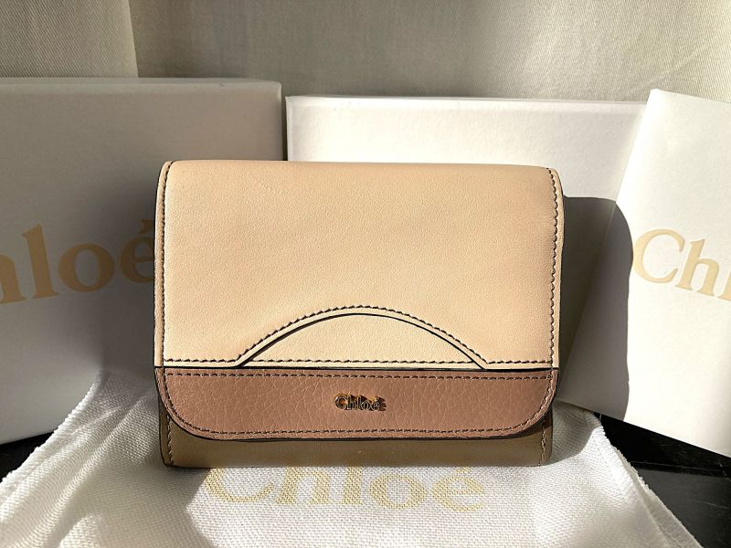Chloé　三つ折り財布　バイカラー　ピンクxブラウン