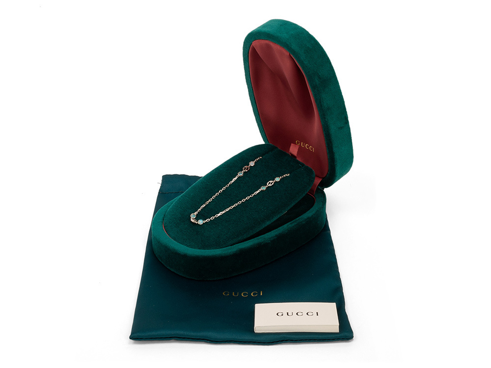 GUCCI オパール付きインターロッキングG ネックレス K18WG 648594 I4D30 9078